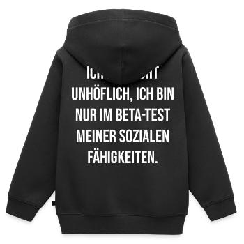 Test bêta de compétence sociale - Sweat Premium à capuche zippé enfant bio - noir - Dos - AI Model Kid Male (0cm)