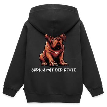 Parler avec la patte Bordeaux mastiff Bordeaux - Sweat Premium à capuche zippé enfant bio - noir - Dos - AI Model Kid Male (0cm)