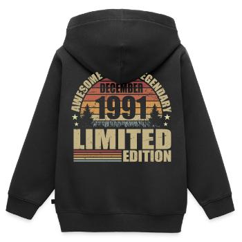 Décembre 1991 - Édition Limitée Décembre 1991 - Sweat Premium à capuche zippé enfant bio - noir - Dos - AI Model Kid Male (0cm)