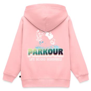 La vie de parkour au-delà des frontières - Sweat Premium à capuche zippé enfant bio - rose - Dos - AI Model Kid Female (0cm)