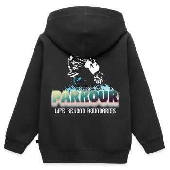 Parkour-Leben jenseits von Grenzen - Kinder Premium Organic Zip Hoodie - Schwarz - Hinten - AI Model Kid Male (0cm)