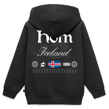 Souvenir de voyage de streetwear de l’île Höfn - Sweat Premium à capuche zippé enfant bio - noir - Dos - AI Model Kid Male (0cm)