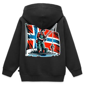 Drapeau de Norvège Angler - Sweat Premium à capuche zippé enfant bio - noir - Dos - AI Model Kid Male (0cm)