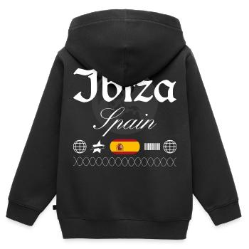Souvenir de voyage streetwear à Ibiza, Espagne - Sweat Premium à capuche zippé enfant bio - noir - Dos - AI Model Kid Male (0cm)