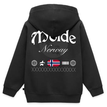 Souvenir de voyage Molde Norway Streetwear - Sweat Premium à capuche zippé enfant bio - noir - Dos - AI Model Kid Male (0cm)