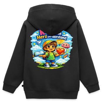 Kind mit Herz und Verstand - Kinder Premium Organic Zip Hoodie - Schwarz - Hinten - AI Model Kid Male (0cm)