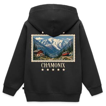 Frankreich Chamonix Vintage Reisemarke - Kinder Premium Organic Zip Hoodie - Schwarz - Hinten - AI Model Kid Male (0cm)