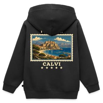 Frankreich Calvi Vintage Reisemarke - Kinder Premium Organic Zip Hoodie - Schwarz - Hinten - AI Model Kid Male (0cm)