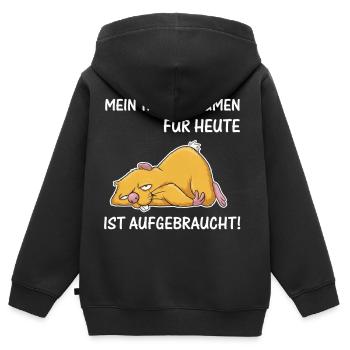 Schlafende Katze – Tatenvolumen aufgebraucht - Kinder Premium Organic Zip Hoodie - Schwarz - Hinten - AI Model Kid Male (0cm)