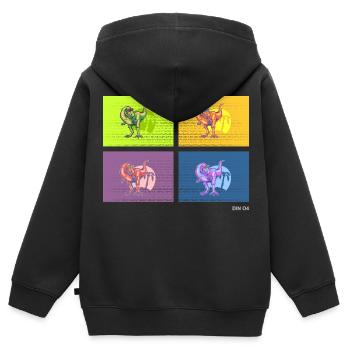 DIN O4 (Dinosaur Pop Art Edition) - Sweat Premium à capuche zippé enfant bio - noir - Dos - AI Model Kid Male (0cm)