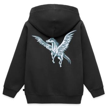 fliegen Pegasus - Kinder Premium Organic Zip Hoodie - Schwarz - Hinten - AI Model Kid Male (0cm)