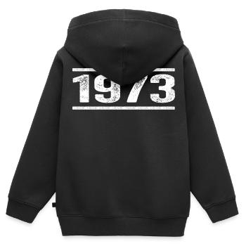 1973 Rétro 1973 Anniversaire 1973 Millésime 1973 - Sweat Premium à capuche zippé enfant bio - noir - Dos - AI Model Kid Male (0cm)