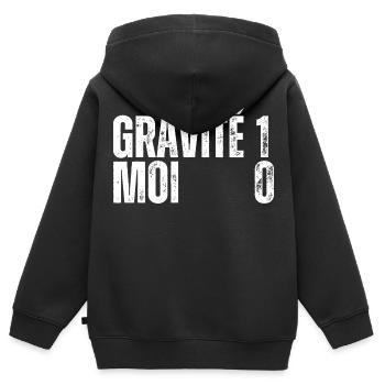 GRAVITÉ 1 MOI 0 Pied Casser Bras Cassé Jambe Casse - Sweat Premium à capuche zippé enfant bio - noir - Dos - AI Model Kid Male (0cm)