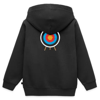 Archère de tir à l'arc visant la flèche - Sweat Premium à capuche zippé enfant bio - noir - Dos - AI Model Kid Male (0cm)