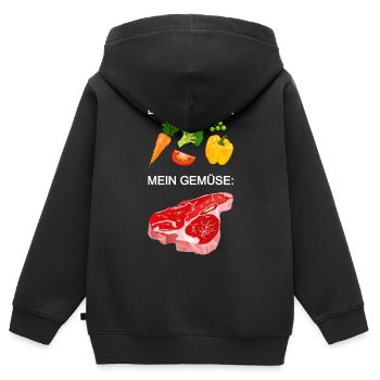 Fleisch, Gemüse Steak, Fleischfresser, grillen - Kinder Premium Organic Zip Hoodie - Schwarz - Hinten - AI Model Kid Male (0cm)