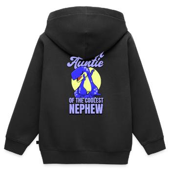 Tante cool d’un neveu cool Dino - Sweat Premium à capuche zippé enfant bio - noir - Dos - AI Model Kid Male (0cm)