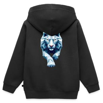 lion blanc bleu de face origami géométrique 3d - Sweat Premium à capuche zippé enfant bio - noir - Dos - AI Model Kid Male (0cm)