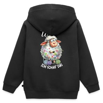 Komme was Wolle ich Schaf das lustiger Spruch Wort - Kinder Premium Organic Zip Hoodie - Schwarz - Hinten - AI Model Kid Male (0cm)