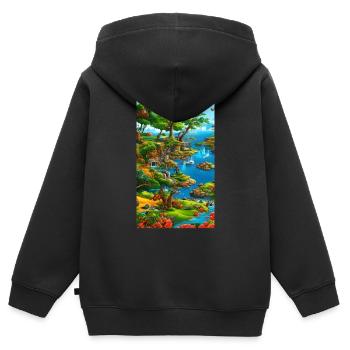Paysage abstrait de l’eau et des falaises - Sweat Premium à capuche zippé enfant bio - noir - Dos - AI Model Kid Male (0cm)