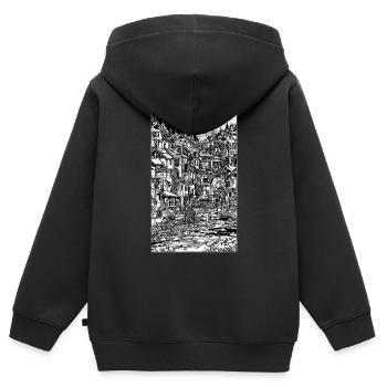 Complex scene of village in ink - Kids Premium Organic Zip-up Hoodie - black - Back - AI Model Kid Male (0cm)
