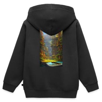Simulation abstrait nature paysage - Sweat Premium à capuche zippé enfant bio - noir - Dos - AI Model Kid Male (0cm)