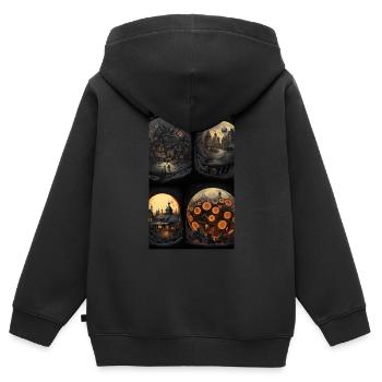 4 portails géométriques de l’horreur - Sweat Premium à capuche zippé enfant bio - noir - Dos - AI Model Kid Male (0cm)