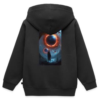 Sombre fantaisie ancienne de sphères magiques - Sweat Premium à capuche zippé enfant bio - noir - Dos - AI Model Kid Male (0cm)