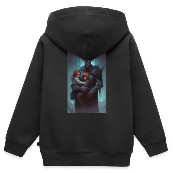 Gardien enfant monstre sombre - Sweat Premium à capuche zippé enfant bio - noir - Dos - AI Model Kid Male (0cm)