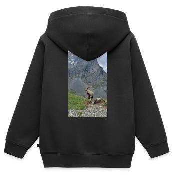 Bouquetin des Alpes - Sweat Premium à capuche zippé enfant bio - noir - Dos - AI Model Kid Male (0cm)