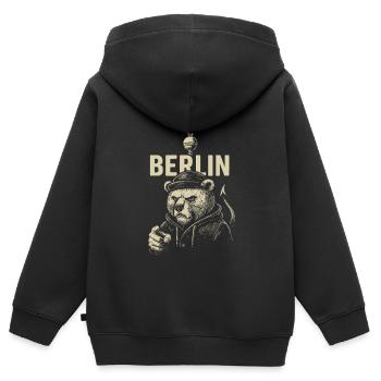 Rebelle de la capitale - Sweat Premium à capuche zippé enfant bio - noir - Dos - AI Model Kid Male (0cm)