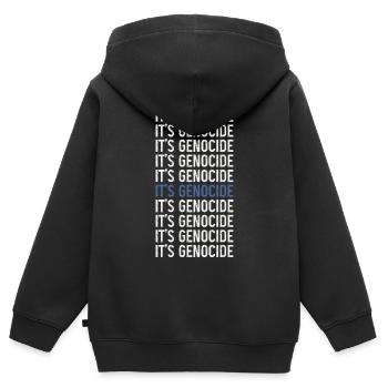 Typografische Phrase Wiederholter Völkermord - Kinder Premium Organic Zip Hoodie - Schwarz - Hinten - AI Model Kid Male (0cm)