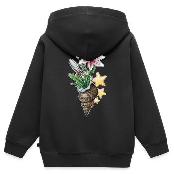Blumen-Muschel-Strauß - Kinder Premium Organic Zip Hoodie - Schwarz - Hinten - AI Model Kid Male (0cm)