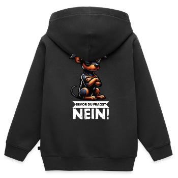 Avant de demander à Miniature Pinscher Pinscher Pinscher Fan - Sweat Premium à capuche zippé enfant bio - noir - Dos - AI Model Kid Male (0cm)