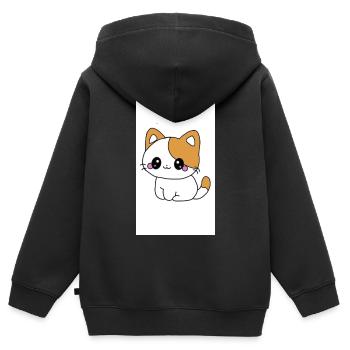 Chaton kawaï  - Sweat Premium à capuche zippé enfant bio - noir - Dos - AI Model Kid Male (0cm)