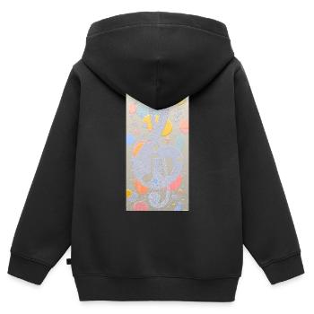 Abstraktes Kunstwerk mit Noten - Kinder Premium Organic Zip Hoodie - Schwarz - Hinten - AI Model Kid Male (0cm)