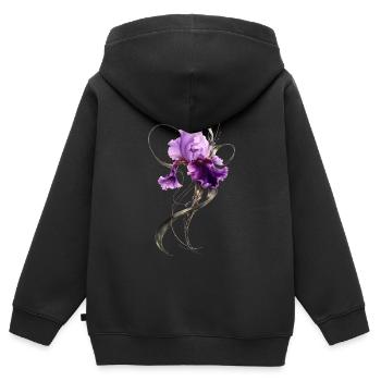 Lila Iris Blüte Elegante Blumenkunst  - Kinder Premium Organic Zip Hoodie - Schwarz - Hinten - AI Model Kid Male (0cm)