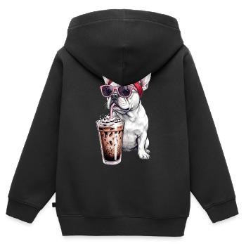 Französische Bulldogge mit Sonnenbrille - Kinder Premium Organic Zip Hoodie - Schwarz - Hinten - AI Model Kid Male (0cm)