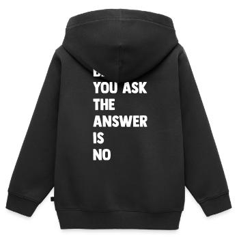 Before you ask: The answer is no - Kids Premium Organic Zip-up Hoodie - black - Back - AI Model Kid Male (0cm)