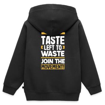 No Taste Left to Waste: Join the Movement! - Kids Premium Organic Zip-up Hoodie - black - Back - AI Model Kid Male (0cm)