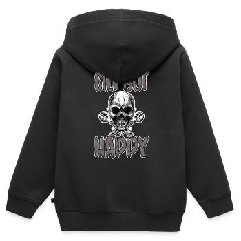 Oily But Happy 4 - Kinder Premium Organic Zip Hoodie - Schwarz - Hinten - AI Model Kid Male (0cm)