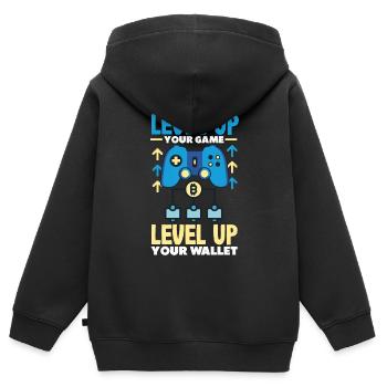 Crypto-monnaie Récompenses Gaming Blockchain Gamer - Sweat Premium à capuche zippé enfant bio - noir - Dos - AI Model Kid Male (0cm)