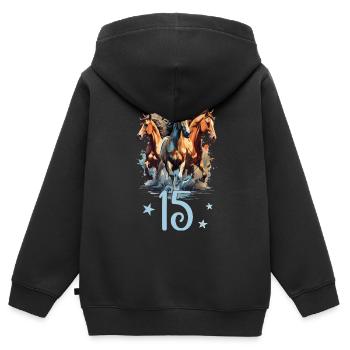 Geburtstag 15 Mädchen Pferd Reiten Stall Fünfzehn - Kinder Premium Organic Zip Hoodie - Schwarz - Hinten - AI Model Kid Male (0cm)