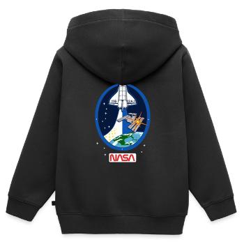 NASA Discovery Space Shuttle - Kinder Premium Organic Zip Hoodie - Schwarz - Hinten - AI Model Kid Male (0cm)