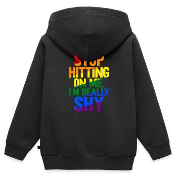 Arrêtez de me draguer, je suis timide - Sweat Premium à capuche zippé enfant bio - noir - Dos - AI Model Kid Male (0cm)