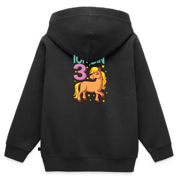 Kinder Geburtstagsshirt Pferd 3 Geburtstag Maedch - Kinder Premium Organic Zip Hoodie - Schwarz - Hinten - AI Model Kid Male (0cm)