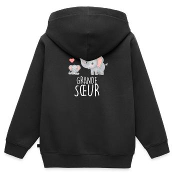 Grande soeur Cadeau fille - Sweat Premium à capuche zippé enfant bio - noir - Dos - AI Model Kid Male (0cm)