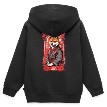 Shiba Kanji Retro Dogs Design dans le Style japonais - Sweat Premium à capuche zippé enfant bio - noir - Dos - AI Model Kid Male (0cm)