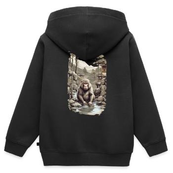 Japanmakake Ukiyo-E Affe in heißer Quelle Design - Kinder Premium Organic Zip Hoodie - Schwarz - Hinten - AI Model Kid Male (0cm)
