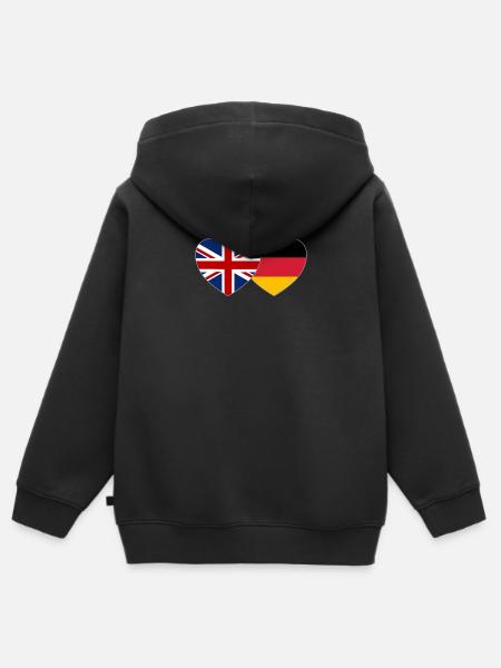United Kingdom Germany Flag Heart - Kids Premium Organic Zip-up Hoodie - black