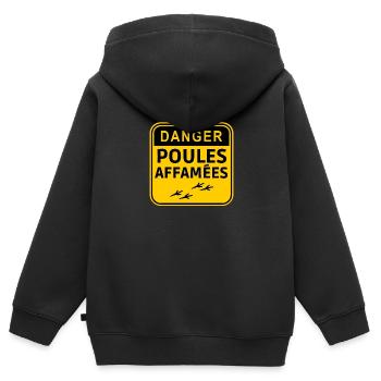 Gefahr hungrige Hühner - Kinder Premium Organic Zip Hoodie - Schwarz - Hinten - AI Model Kid Male (0cm)